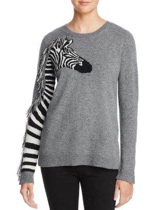 AQUA Zebra Fringed Cashmere Sweater - 100% Exclusive | Bloomingdale's