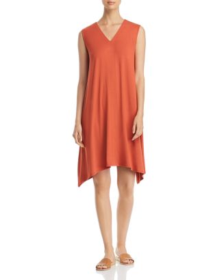 EILEEN FISHER Womens Pink Stretch Cap Sleeve V Neck Above The Knee Shift Dress