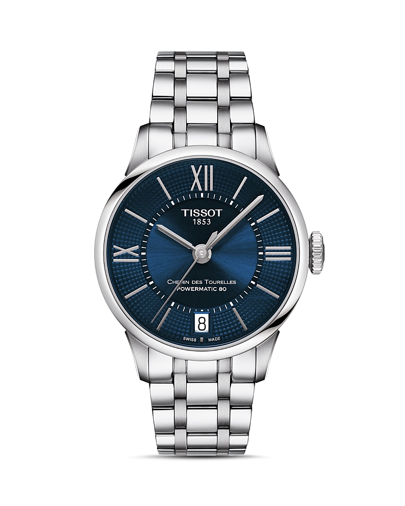 Tissot Chemin Des Tourelles Automatic Bracelet Watch, 32mm In Blue/silver
