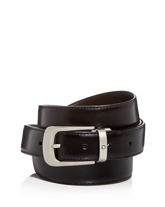 Montblanc Men's Horseshoe Buckle Reversible Leather Belt - Black