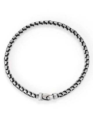 Men&#39;s Woven Box Chain Bracelet in Sterling Silver with Nylon, 10mm