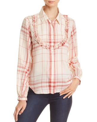 FRAME Ruffled Bib Plaid Shirt | Bloomingdale's