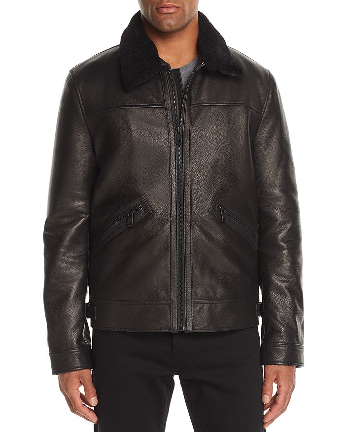 Andrew Marc Kilmer Shearling-Trimmed Leather Jacket | Bloomingdale's
