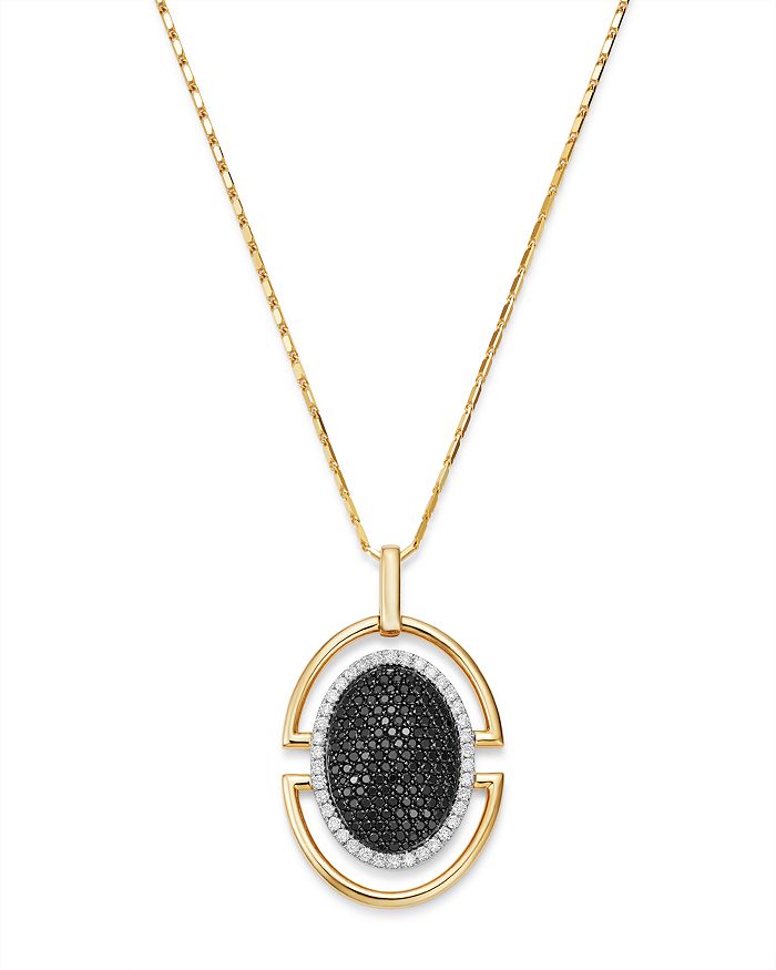 Bloomingdale's Black & White Pave Diamond Oval Pendant Necklace In 14k Yellow Gold - 100% Exclusive In Black/gold