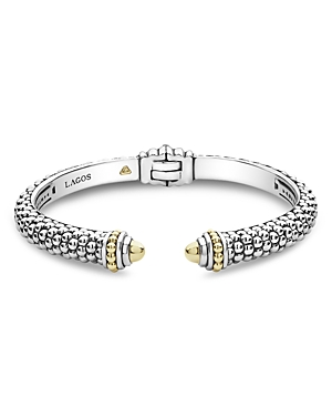 Lagos 18K Yellow Gold & Sterling Silver Signature Caviar Cuff Bracelet