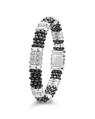 Sterling Silver Black Caviar Diamond & Black Ceramic Station Bracelet