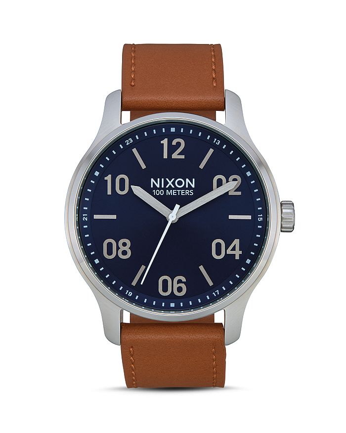 Shop Nixon Patrol Blue Dial Watch, 44mm In Navy/brown