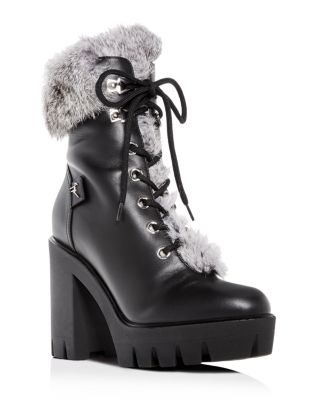 Theory, Shoes, Theory Leather Rabbit Fur Trimmed Boots