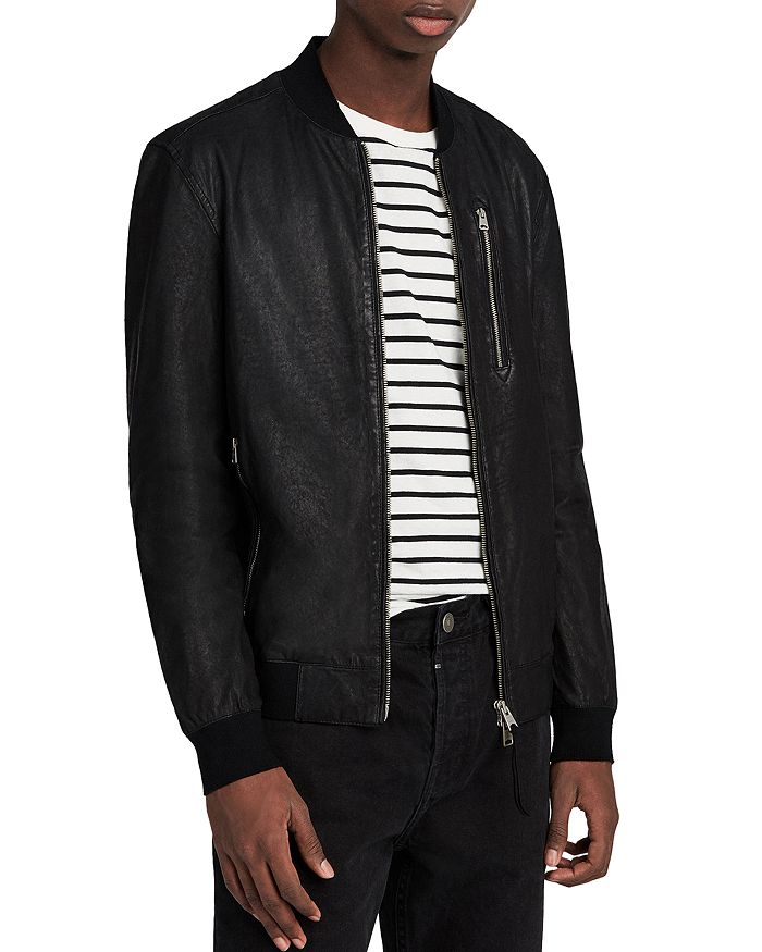 Allsaints Kino Leather Regular Fit Bomber Jacket In Black