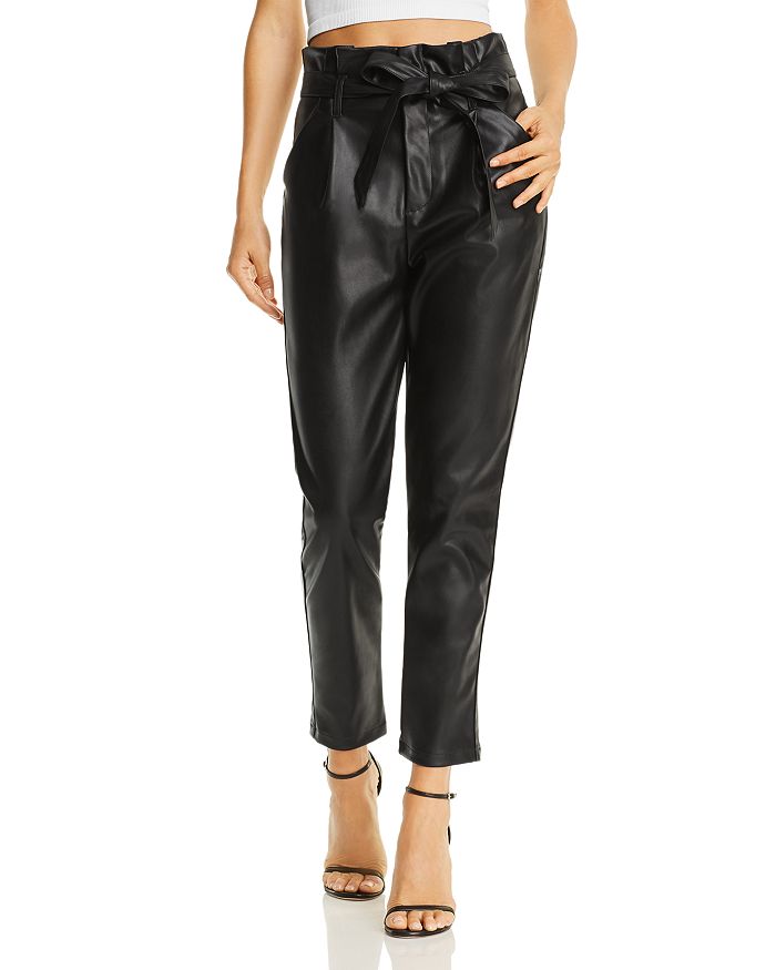 Lucy Paris Faux Leather Paperbag-waist Pants - 100% Exclusive In Black
