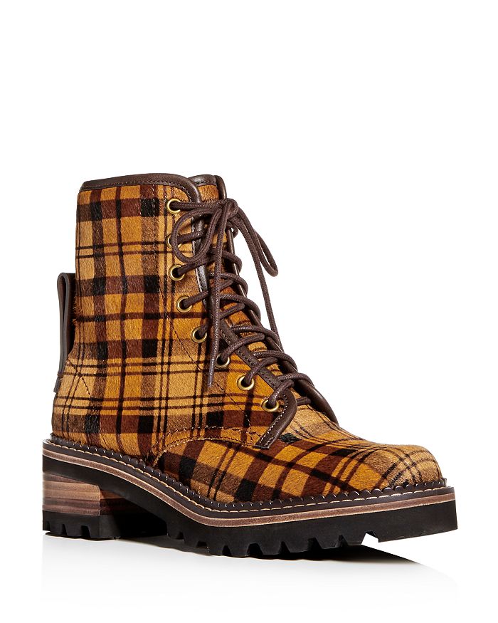 See by Chlo Women s Marta Tartan Plaid Calf Hair Hiking Boots
