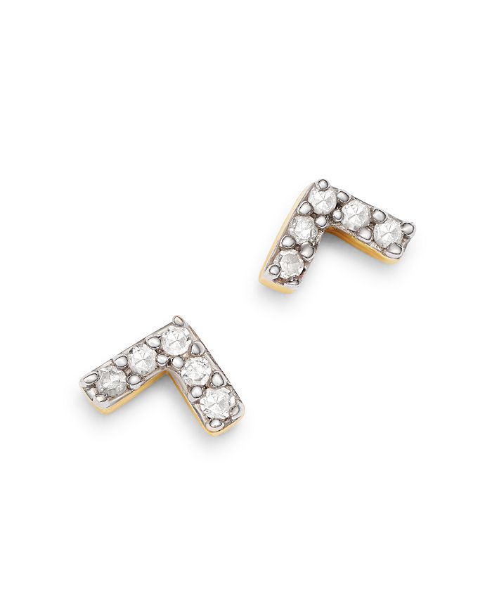 Adina Reyter 14k Yellow Gold Pave Diamond Super Tiny V Stud Earrings In White/gold