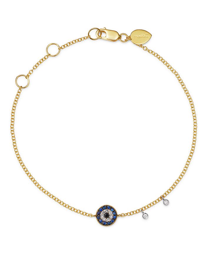 Shop Meira T 14k Yellow Gold & 14k White Gold Blue Sapphire & Diamond Evil Eye Bracelet In Blue/gold