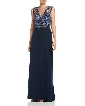 Tadashi Shoji Embroidered Illusion Gown | Bloomingdale's