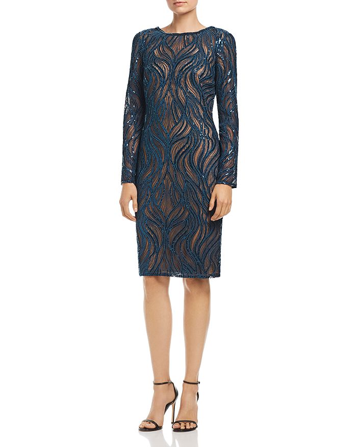 Tadashi Shoji Embroidered Wave Mesh Dress | Bloomingdale's