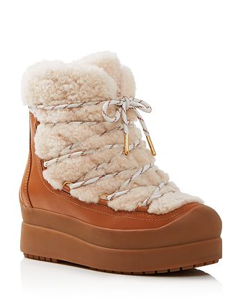 Tory Burch Women's Courtney Round Toe Leather & Shearling Booties |  Bloomingdale's