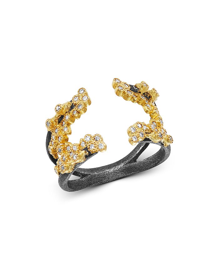 Armenta 18k Yellow Gold & Blackened Sterling Silver Old World Champagne Diamond Open Crivelli Cluster Ring In Gold/black