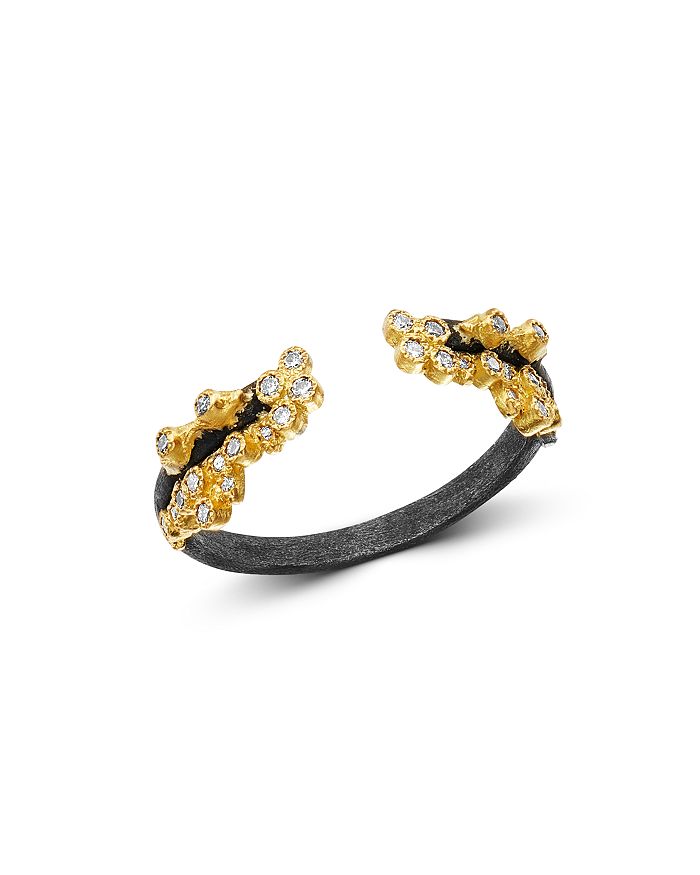 Armenta 18k Yellow Gold & Blackened Sterling Silver Old World Champagne Diamond Stacking Ring In Gold/black