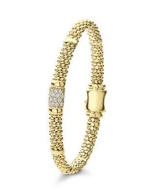 18K Yellow Gold Caviar Small Diamond Slim Station Bracelet