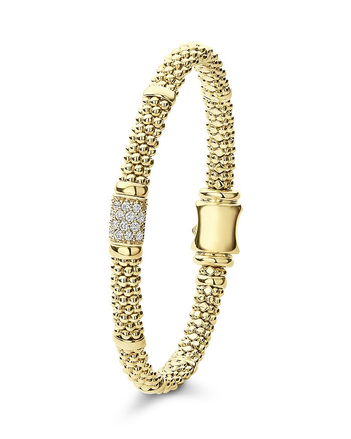 Shop Lagos 18k Yellow Gold Caviar Small Diamond Slim Station Bracelet In White/gold