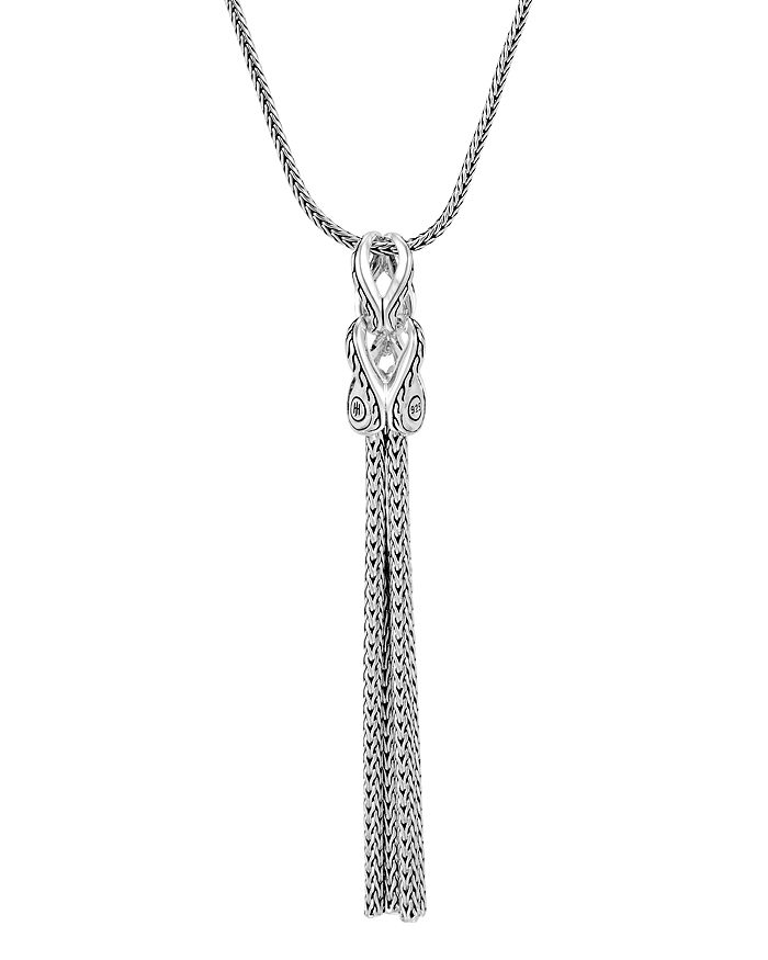 John Hardy Sterling Silver Asli Classic Chain Black Sapphire & Black Spinel Tassel Pendant Chain Necklace, 36