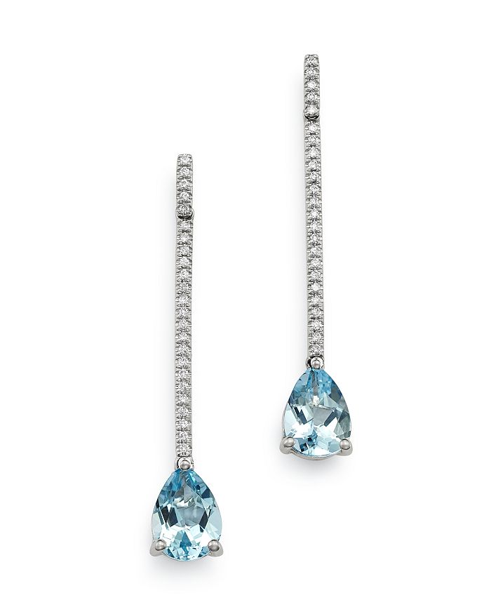 Bloomingdale's - Aquamarine & Diamond Linear Drop Earrings in 14K White Gold - 100% Exclusive
