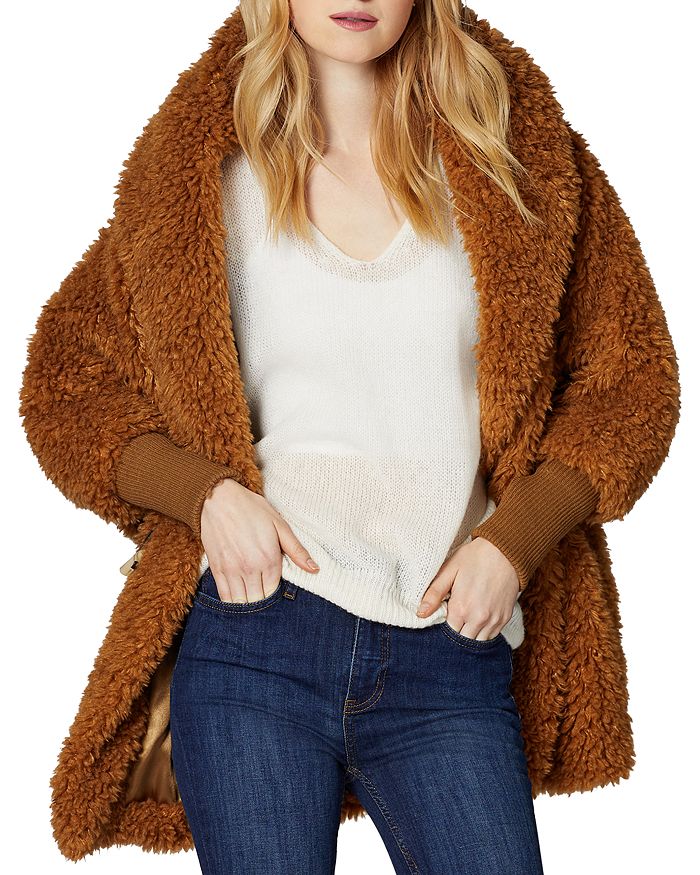 Sage Collective Faux Fur Cocoon Jacket In Saddle