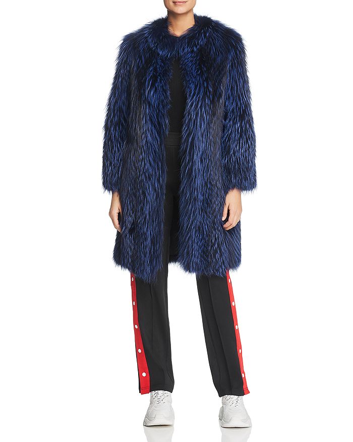 Maximilian Furs Feathered Fox Fur Coat With Leather Trim - 100% Exclusive In Shock Blue