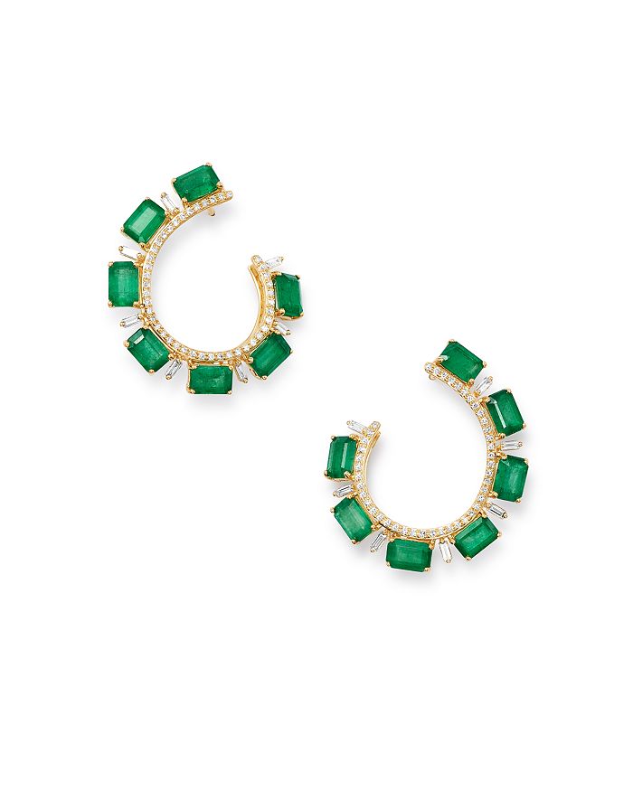 Bloomingdale's - Emerald & Diamond Front-Back Earrings in 14K Yellow Gold - 100% Exclusive