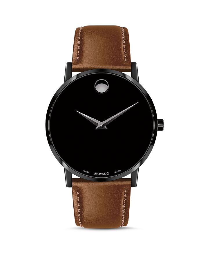 MOVADO MUSEUM CLASSIC BROWN LEATHER STRAP WATCH, 40MM,0607273