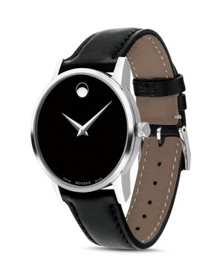 Museum Classic Black Leather Strap Watch, 28mm