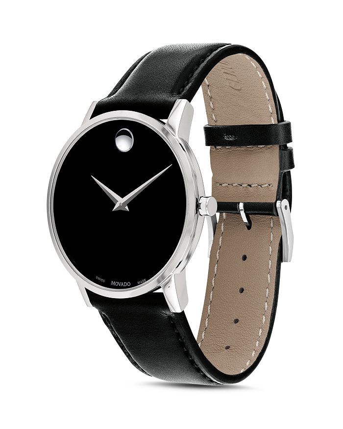 Shop Movado Museum Classic Black Leather Strap Watch, 40mm