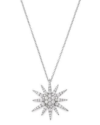 Bloomingdale's Diamond Starburst Pendant Necklace in 14K White Gold, 1. ...