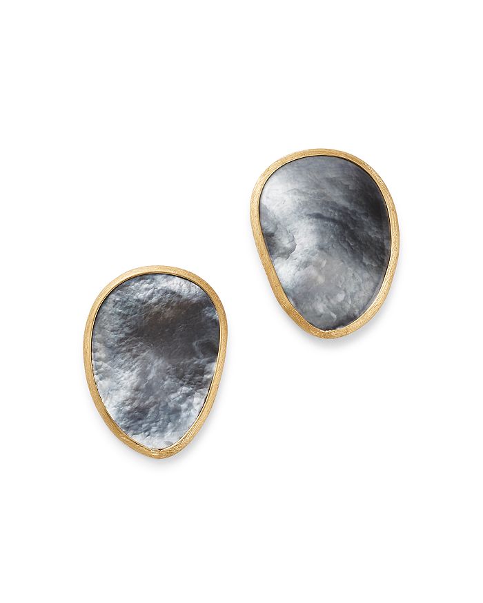 MARCO BICEGO 18K YELLOW GOLD LUNARIA BLACK MOTHER OF PEARL STUD EARRINGS,OB1343-MPB-Y