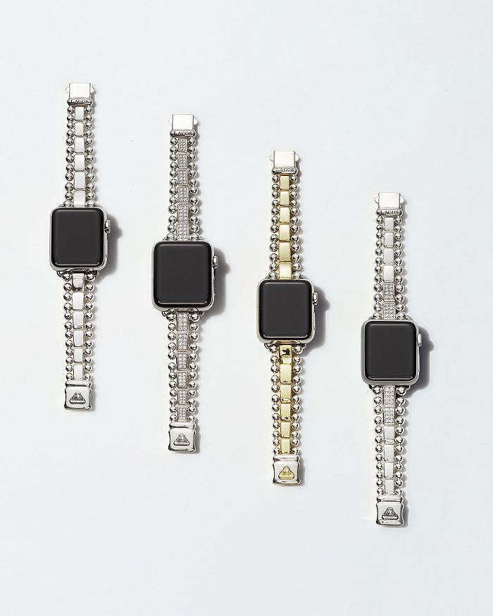 Shop Lagos Smart Caviar Diamond Apple Watch Bracelet, 38-44mm In White/silver