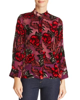 Alice + Olivia Eloise Mandarin-Collar shops Button-Front Floral-Burnout Blouse