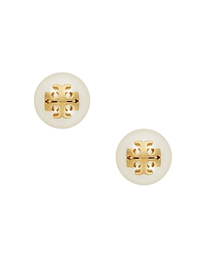 Tory Burch Imitation Pearl Stud Earrings In Gold/ivory