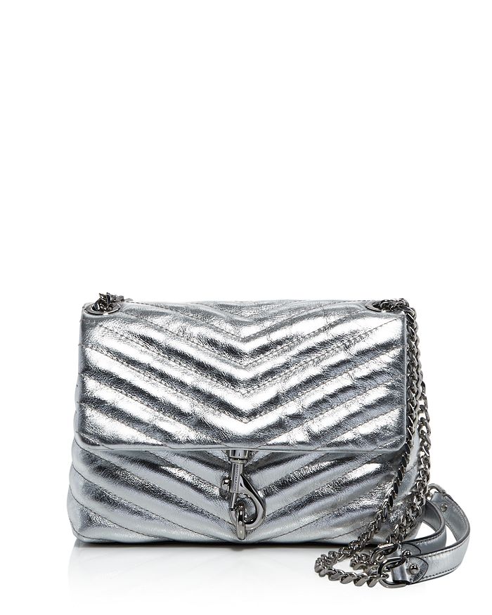 Rebecca Minkoff Edie Quilted Leather Crossbody In Silver/silver