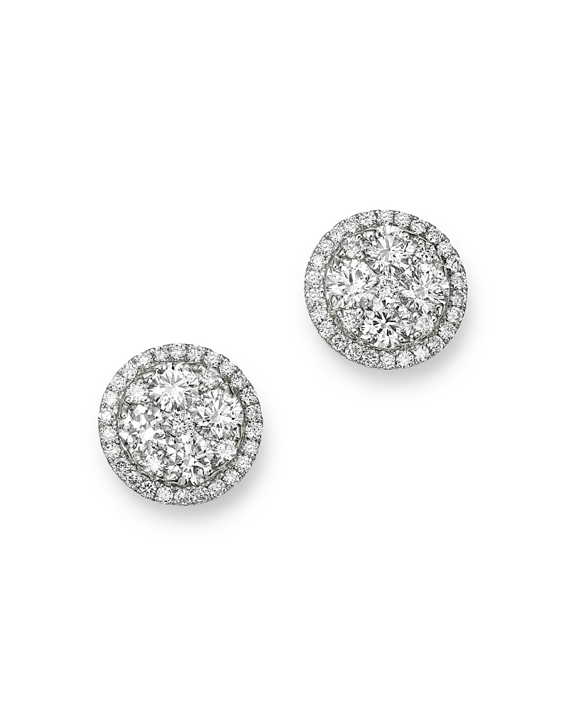 Bloomingdale's Fine Collection Diamond Circle Halo Stud Earrings in 14K White Gold, 1.0 tcw