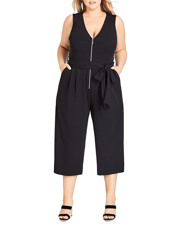 City Chic Plus Sleeveless Zip-Front Cropped Jumpsuit | Bloomingdale's