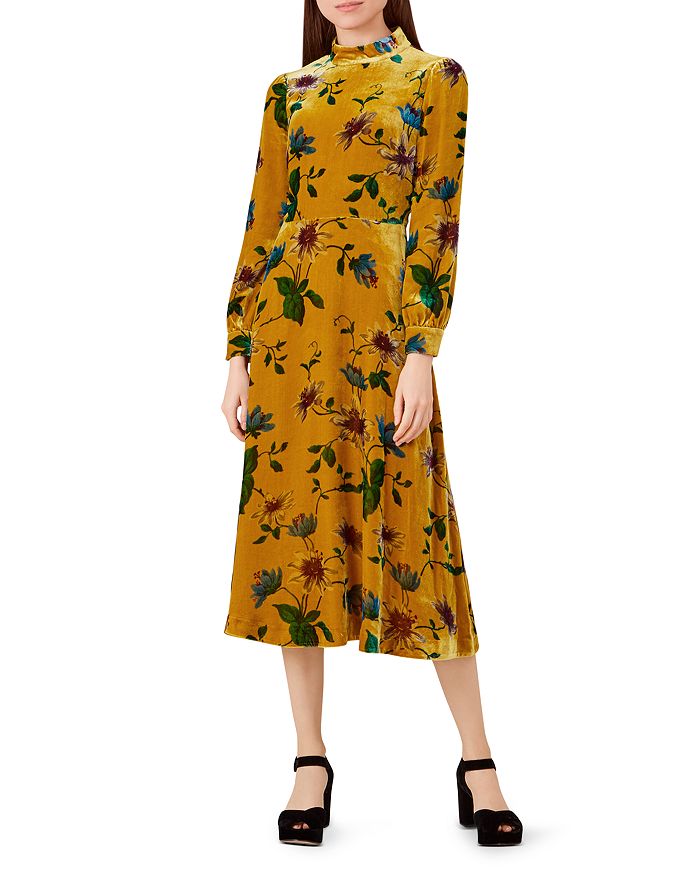 HOBBS LONDON Velvet Floral Midi Dress | Bloomingdale's