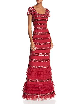 Aidan mattox sequin embroidered ruffle sleeve gown clearance