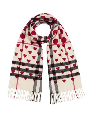 Heart Print Giant Check Cashmere Scarf 