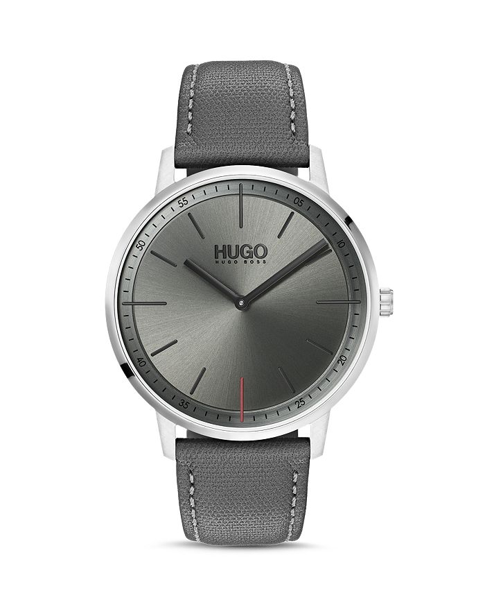 HUGO #EXIST GRAY LEATHER WATCH, 40MM,1520009