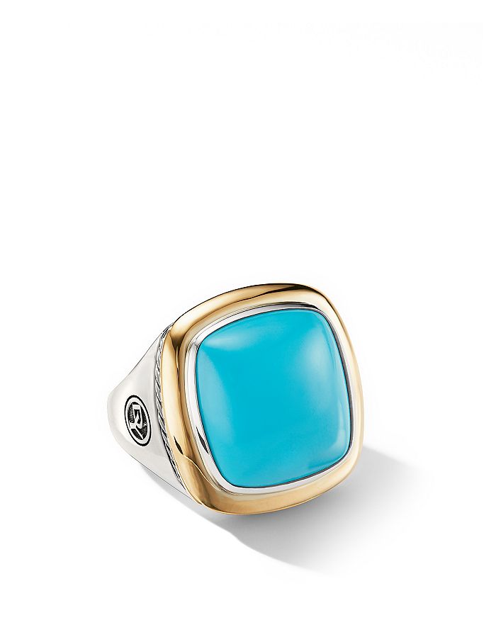 DAVID YURMAN ALBION STATEMENT RING WITH 18K YELLOW GOLD & RECONSTITUTED TURQUOISE,R14028 S8BTR7