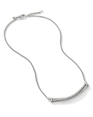 Crossover Bar Necklace with Diamonds in Sterling Silver