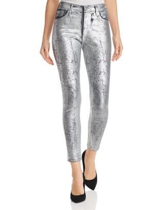 AG Farrah Metallic Coated Skinny Jeans in Iced Silver | Bloomingdale's