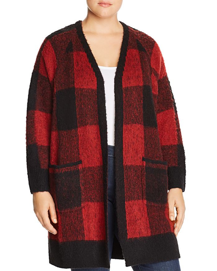Lucky Brand Maglione Cardigan Donna Buffalo Check - Cotone, Lungo, Con Tasche, Fantasia A Quadri