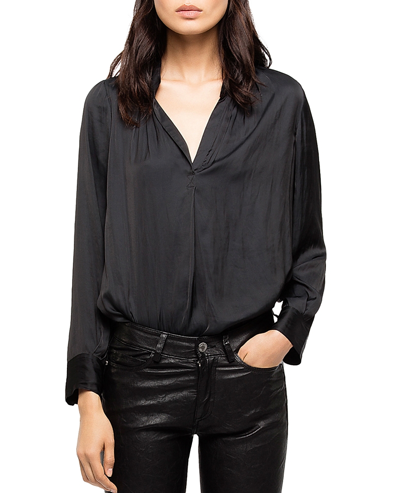Zadig & Voltaire Tink Satin Tunic Top In Noir