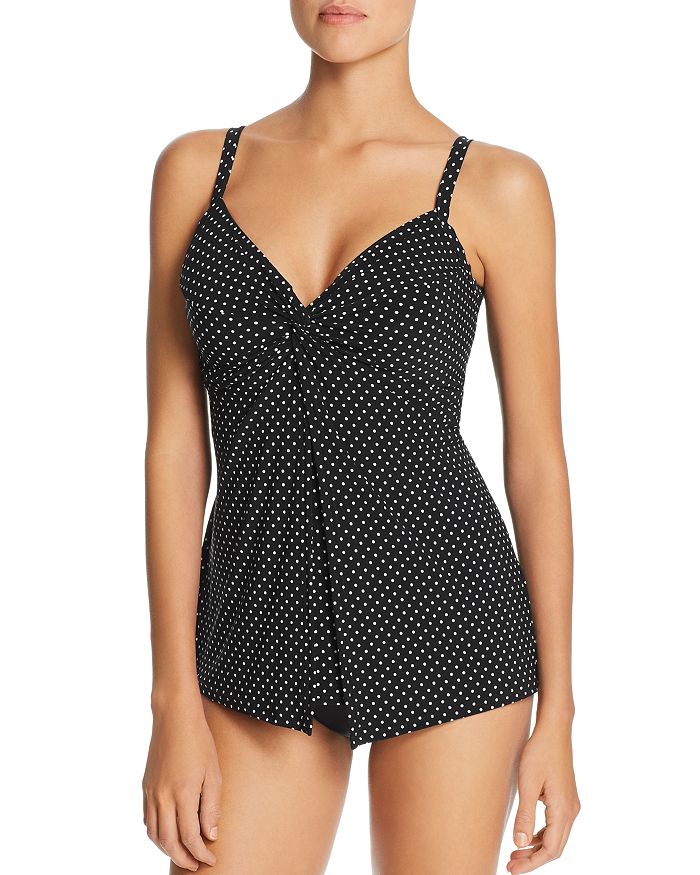Miraclesuit Pin Point Love Knot Tankini Top & Solid Super High Waist Tankini  Bottom